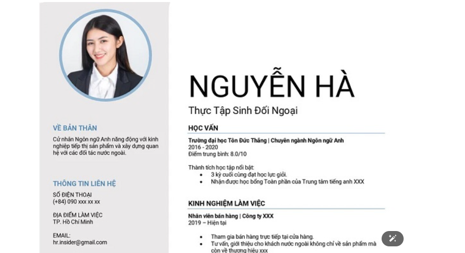 Thông tin cá nhân trong cv nên được đặt ngay đầu trang